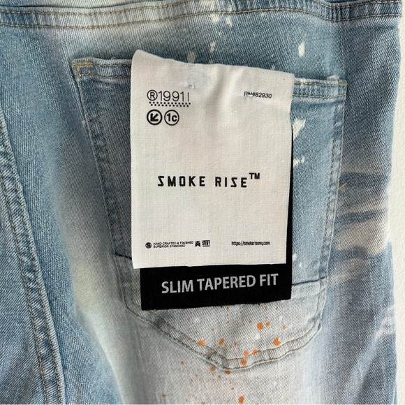 NWT Smoke Rise Distressed Painted Graphic Slim Tapered Fit Light Wash Jeans 38 - Picture 11 of 11